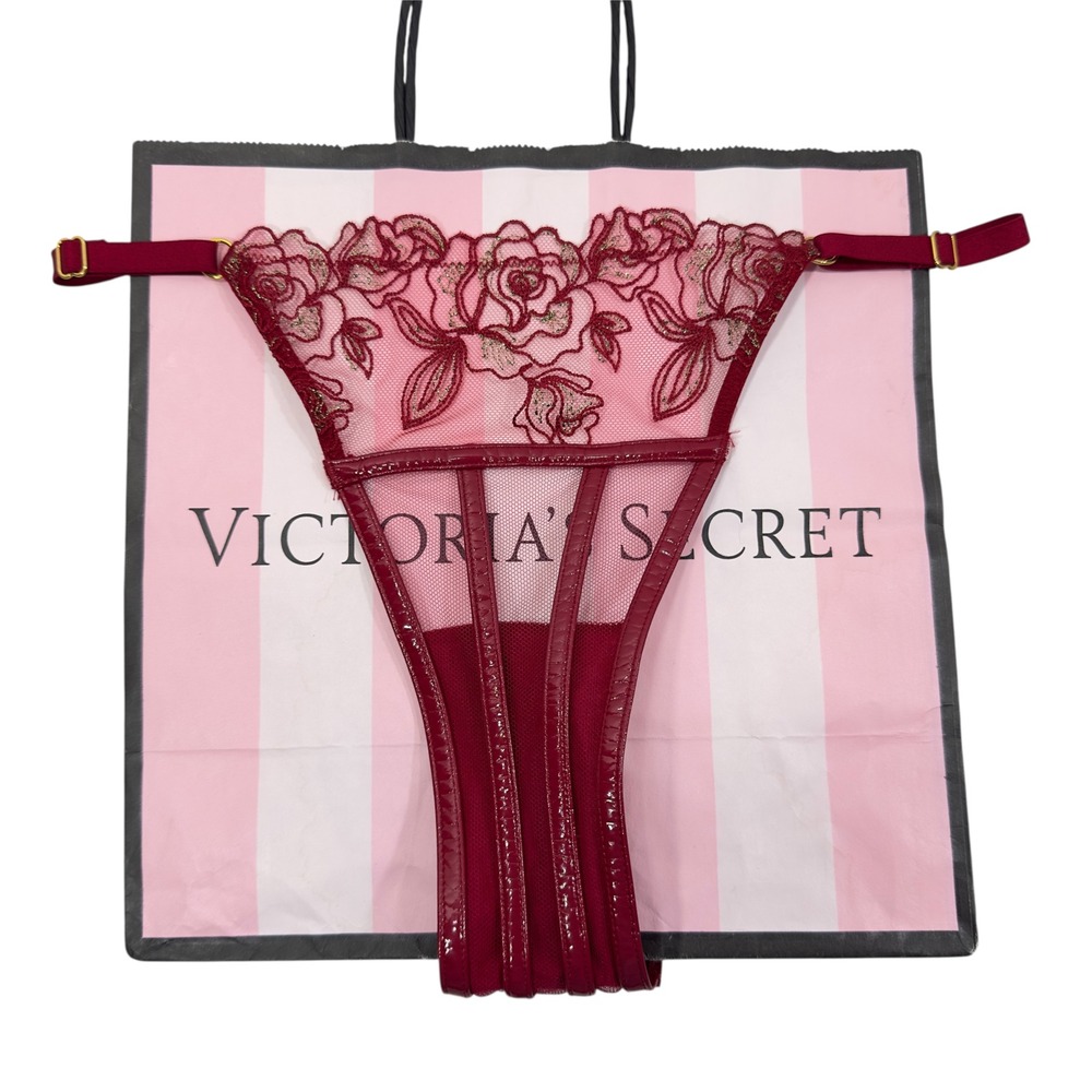 New Victoria's‎ Secret Very Sexy Burgundy Rose Embroidered Brazilian Panty Small